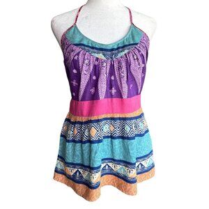 Zimmerman Halter Top Blouse Size 2‎ Boho Tie Back Brights Festival Zip Back